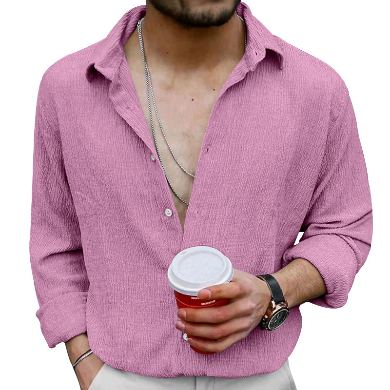 Men's Wrinkle Fabric Cardigan Solid Colour Casual Overcoat Style_voghion.com