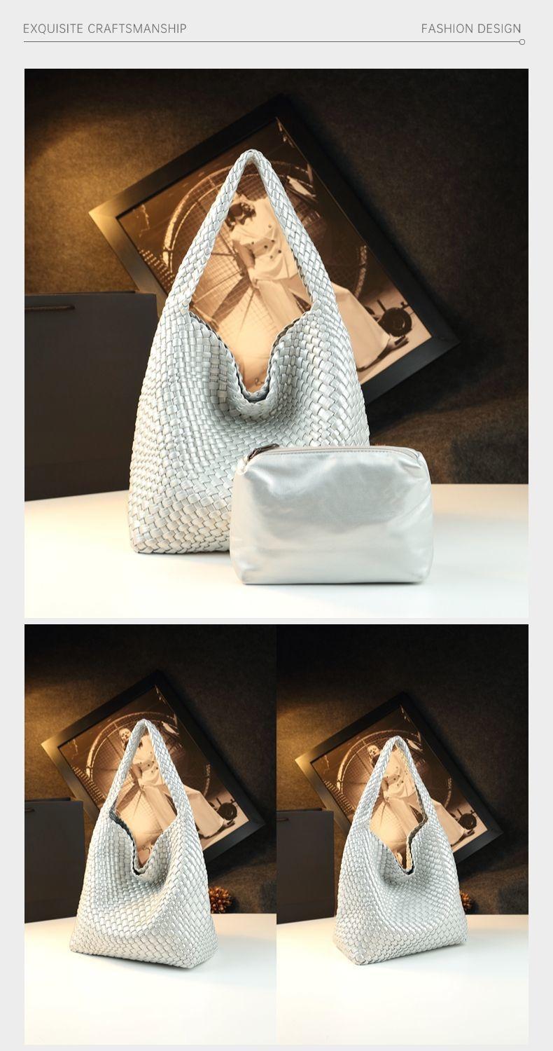 Túi tote vải handmade dệt thủ công cỡ lớn kiểu giỏ mây, phong cách cổ điển — Màu đỏ rượu, Màu nâu, Màu xanh lục đậm, Màu xám đậm chi tiết 12