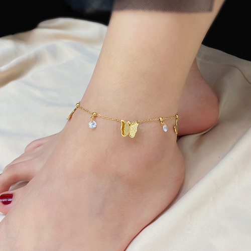  titanium steel non-fading 18K gold plated butterfly anklet for women ins cool style simple internet celebrity trendy