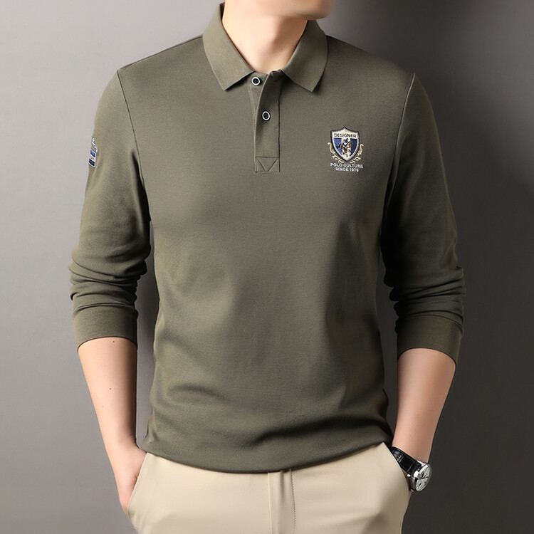 Spring Autumn Collar Business Long Sleeve Solid Color Men's Middle aged and Elderly Loose 2024 New T-shirt Polo_voghion.com
