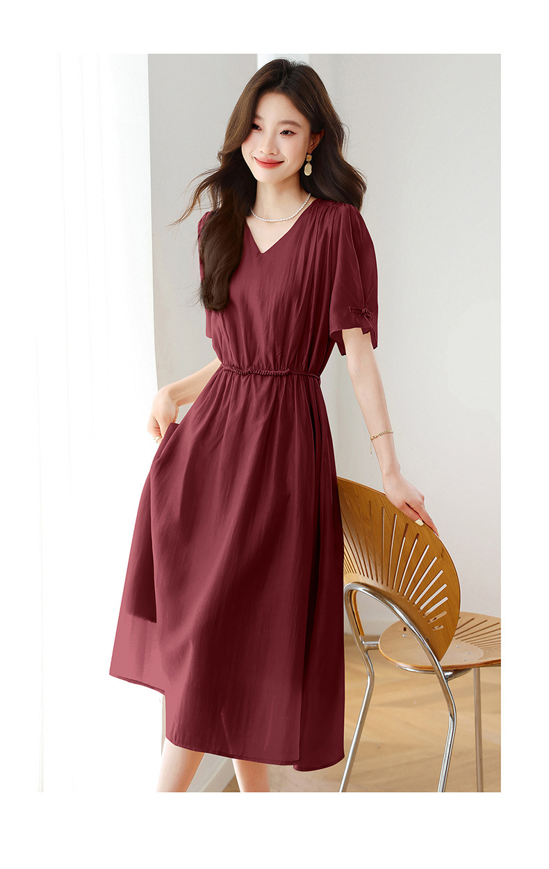Đầm ôm body nữ cổ chữ V tay ngắn thiết kế eo ZQ2579 — Màu đỏ rượu, Màu kaki chi tiết 23
