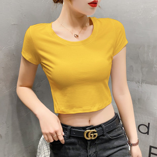 Navel-Baring T-Shirt Women's Short-Sleeved 2025 Summer New High-Waist Slimming Look Top Tight-Fitting Bottoming T-Shirt Ins Trend