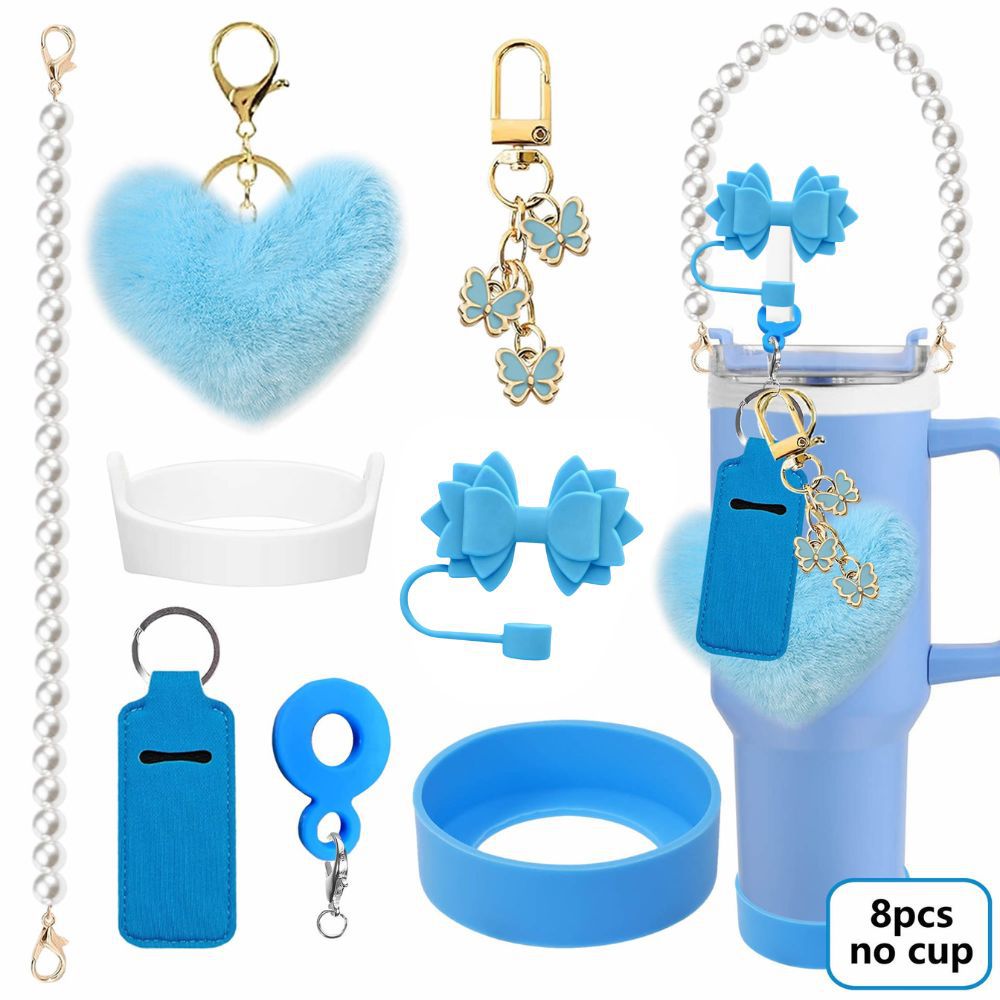 Accesorios de taza Stanley colgante de cuerda de mano flor de silicona gorra de paja de peluche colgante de taza cadena de taza de color cubierta de taza