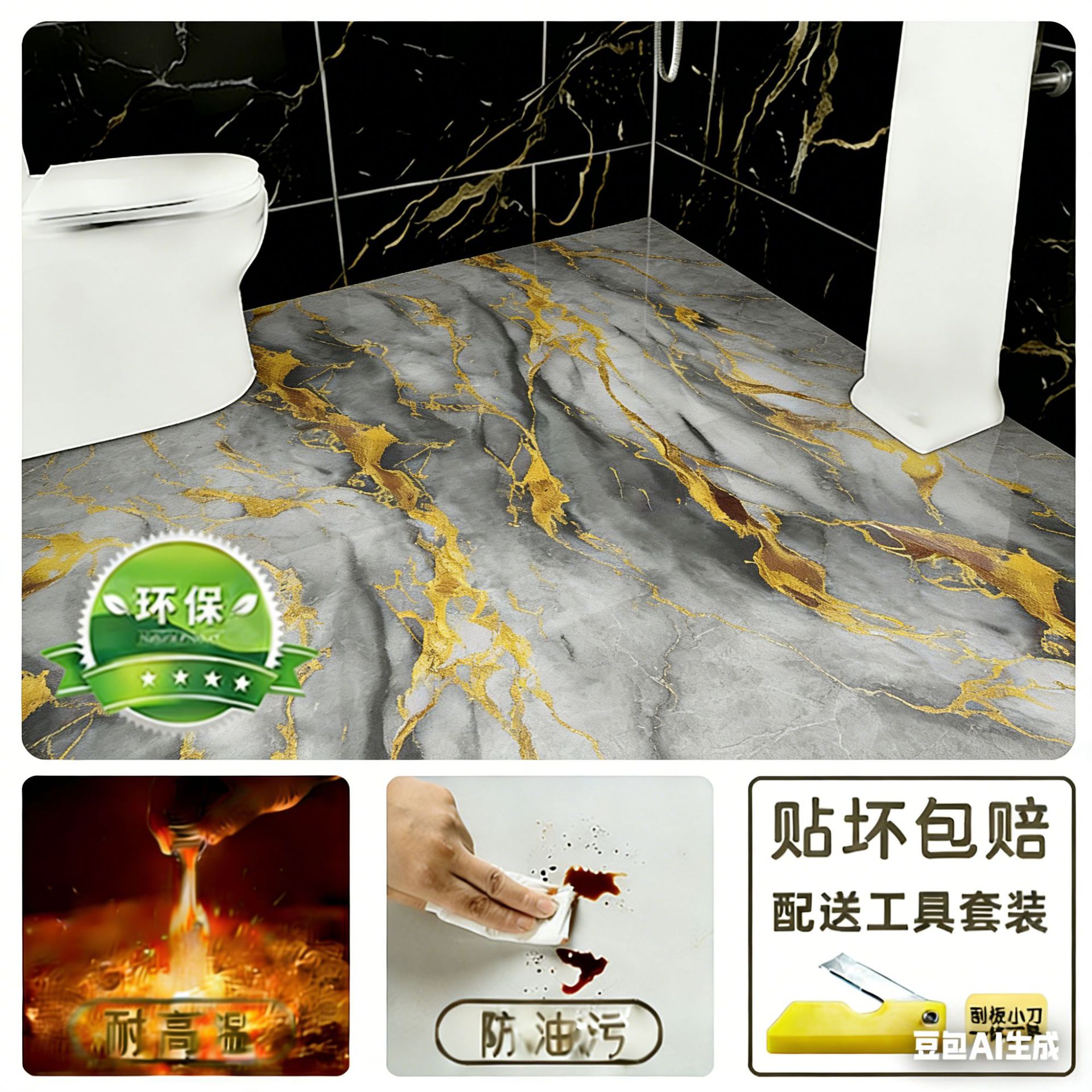 Pegatinas de suelo impermeables para inodoros, renovaciones de suelo para inodoros, pegatinas de baldosas de cerámica transformadas, pegatinas de piso engrosadas, autoadhesivas y antideslizantes