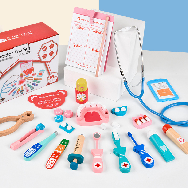 De madera de los niños de educación temprana rompecabezas juego casa serie juguete médico kit traje médico papel juego interactivo