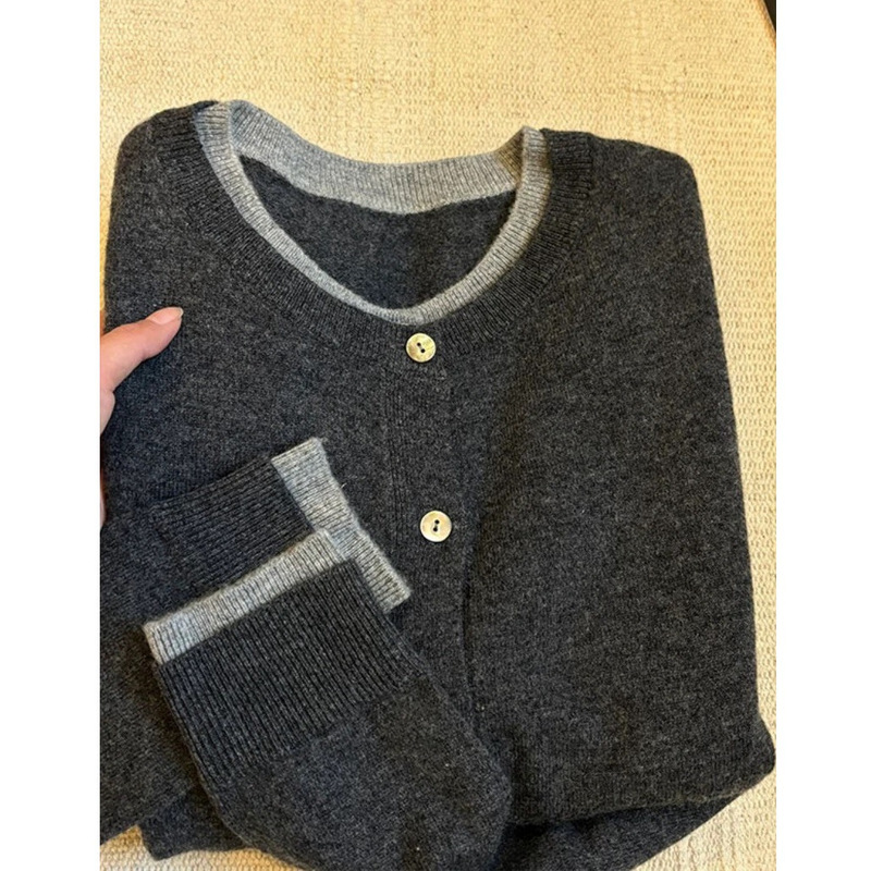 Fluffy Grey Fake Two-piece Knitted Cardigan Women's Autumn and Winter Wool Sweater Thin Coat Shoulder Inner Base Top