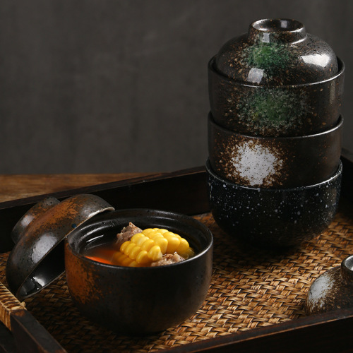 Japanese ceramic stew cup with lid bowl, dessert steamed egg pot, home restaurant stew soup bowl, health-proof water-proof bird's nest cup wholesale