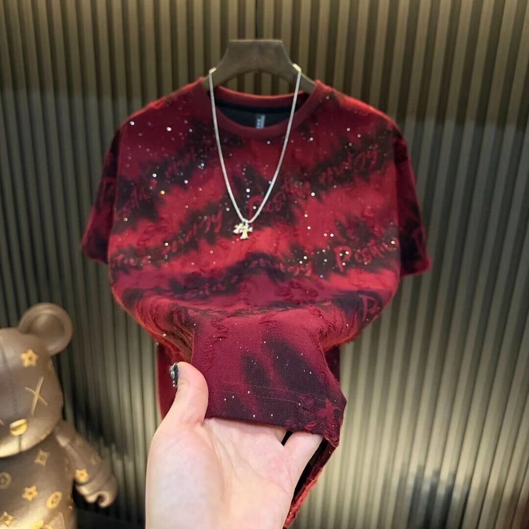 Herren-T-Shirt im chinesischen Stil aus Eisseide, kurzärmelig, mit Tuschemalerei-Motiv, dünnem Stoff, Übergröße, Sommertop_voghion.com