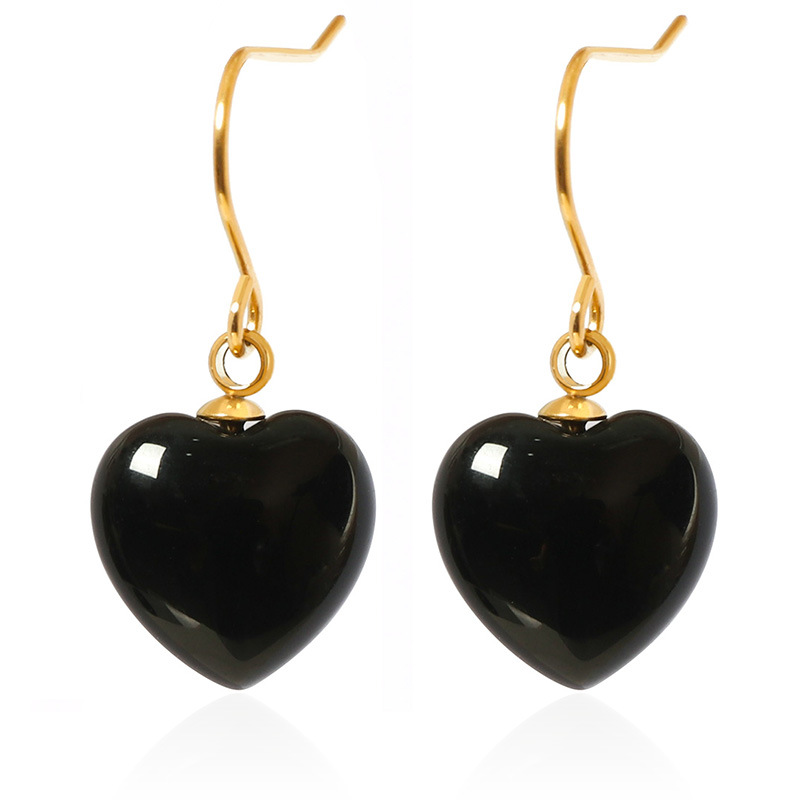 Conjunto de joyería europea y americana Collar de piedra natural en forma de corazón Pendientes de amor Verano femenino Advanced Sense No se desvanece Joyas de acero de titanio