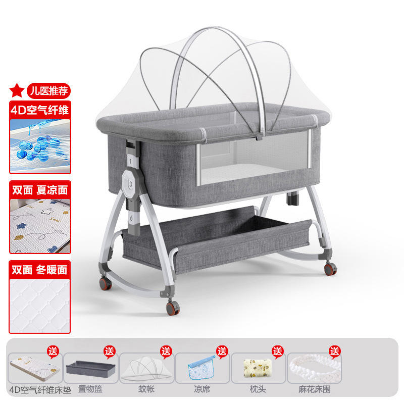 Cama de bebé Cama de cuna móvil Cama plegable portátil multifuncional Cama de bebé recién nacido Cama de empalme Cama grande image 57