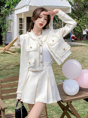 Xiao Xiangfeng Suit Qianjin Unique Dress Autumn Super Beautiful Small Dress Pleated Skirt Two-piece Set