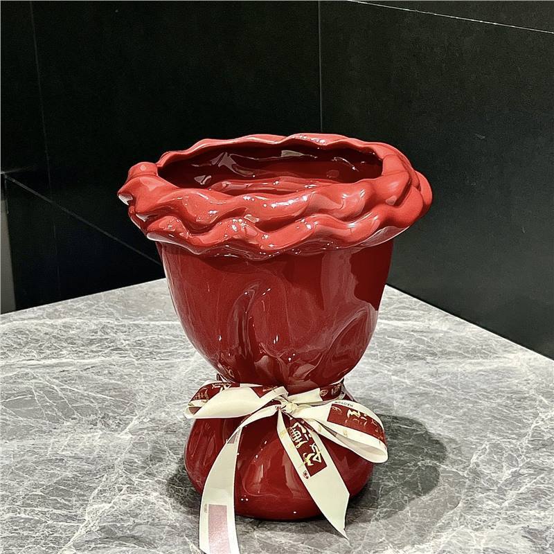花束の花瓶の置物の新しい花の形の生け花の陶磁器の手の花の花瓶の家庭装飾の新婚|undefined