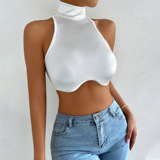 Короткий бюстгальтер-топ с круглым воротником без рукавов, дизайнерская майка топ, европейский стиль, тренд сезона