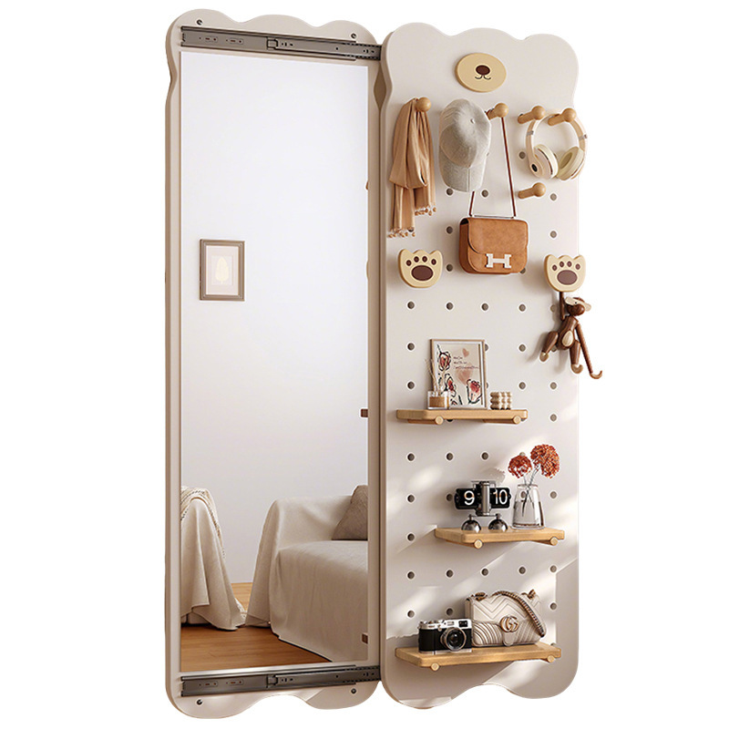 espejo de vestir de madera sólida colgando puerta de percha trasera estante de objetos push-pull espejo de cuerpo entero en la pared