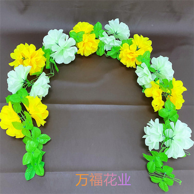 Flowers on tombstone 10 Head lotus chrysanthemum chain Festival with flowers Sacrificial silk flower Artificial Flowers Chrysanthemum