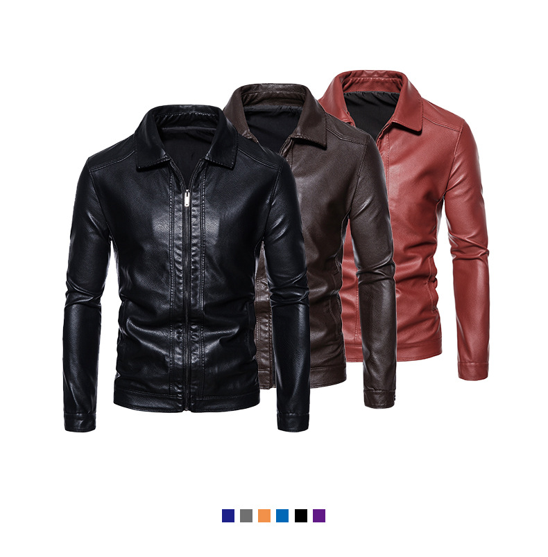 Neue trendige motorrad slim fit PU leder herren revers jacke business männer_voghion.com