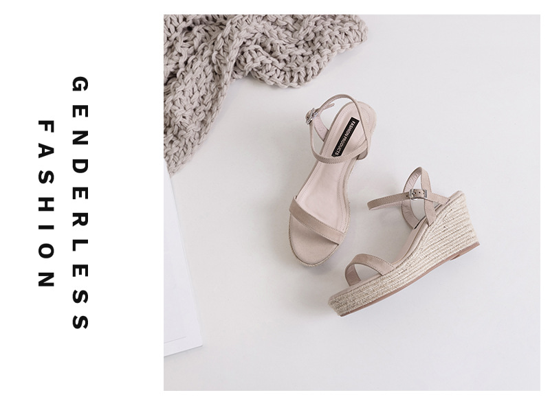 Sandal nữ quai ngang hở mũi gót cao 7 cm đế rơm — Màu đen chi tiết 19