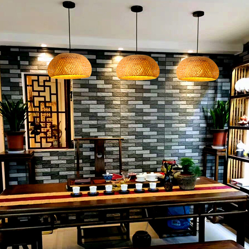 Lámpara de vidano redonda nido de pájaros casa sombrero de paja lámpara de bambú trenzado idílico estilo japonés retro balcón lámpara de restaurante