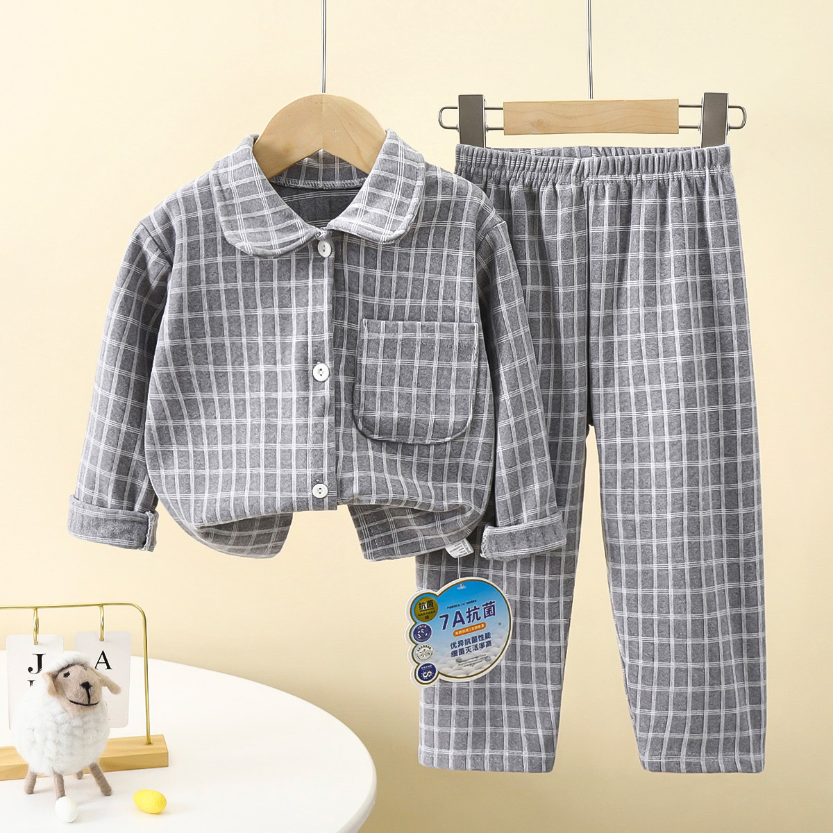 Conjunto de ropa para el hogar para niños, nuevo estilo de otoño, pijamas para niños con solapa, ropa cálida para niñas, ropa para bebés al por mayor
