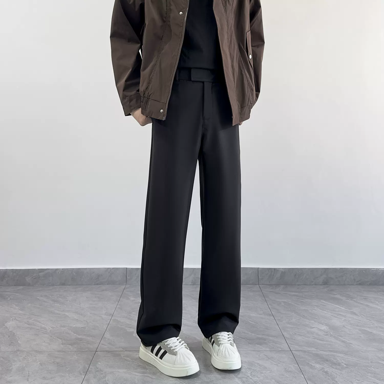 黑色垂感西裤男秋冬ing阔腿休闲长裤宽松直筒西装裤子