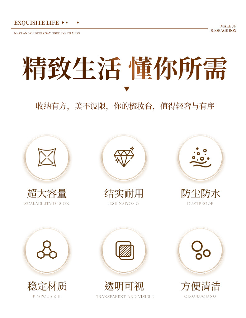 化妆品收纳盒带镜子一体防尘大容量化妆台梳妆台护肤品桌面置物架