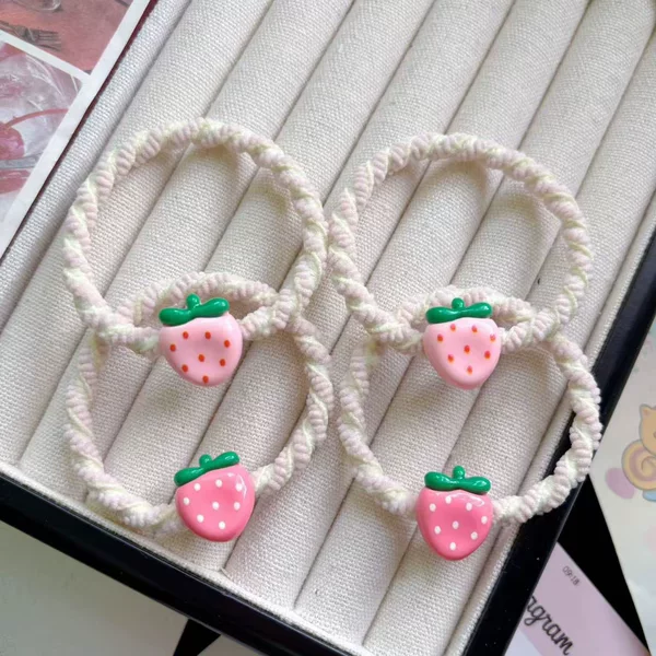 Cute Strawberry Macaron Hair Tie Ins Girl Sweet Hair Rope Versatile Headwear Rubber Band Ponytail Student Hair Accessories