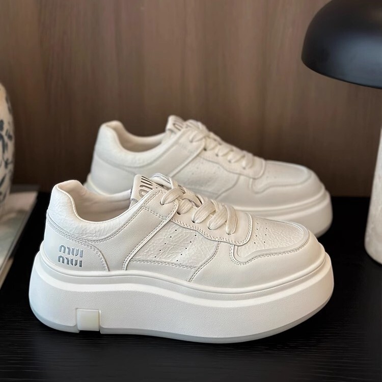 Cowhide Version of Height-Increasing Shoes for Small People 2026 New Versatile Sports and Casual Shoes Genuine Leather Thick-Soled White Shoes for Women
