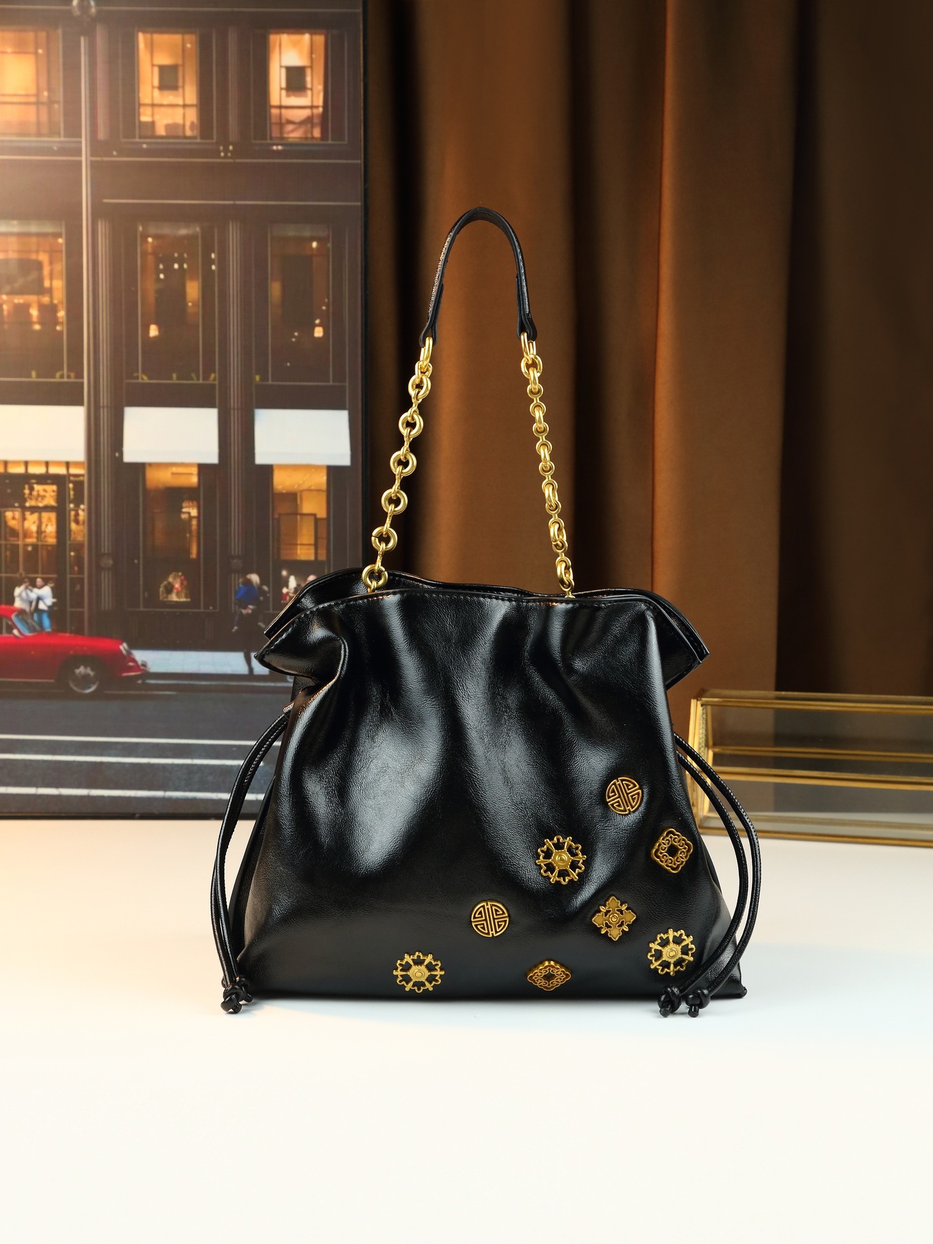 Pleated Drawstring Bucket Bag For Women Summer Shoulder Handbag_voghion.com