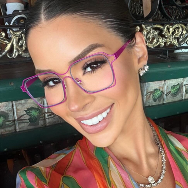 Square Hollow-Out Flat Mirror Large Frame Fashion Eyeglass Frame Slimming Colorful Color-Blocking European and American Trendy Eyeglass Frame with a High-End Feel