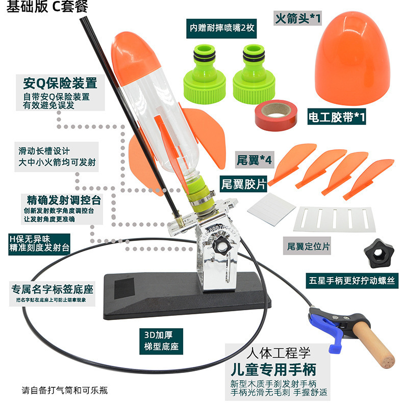 自制六年级水火箭喷嘴户外学生研学材料套装科学实验螺纹发射模型|undefined