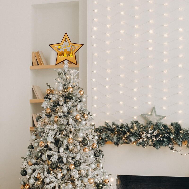 クロスボーダークリスマスデコレーションオーナメント木製星型オーナメント木製ライト付きクリスマスツリー星型オーナメントライト付き|undefined