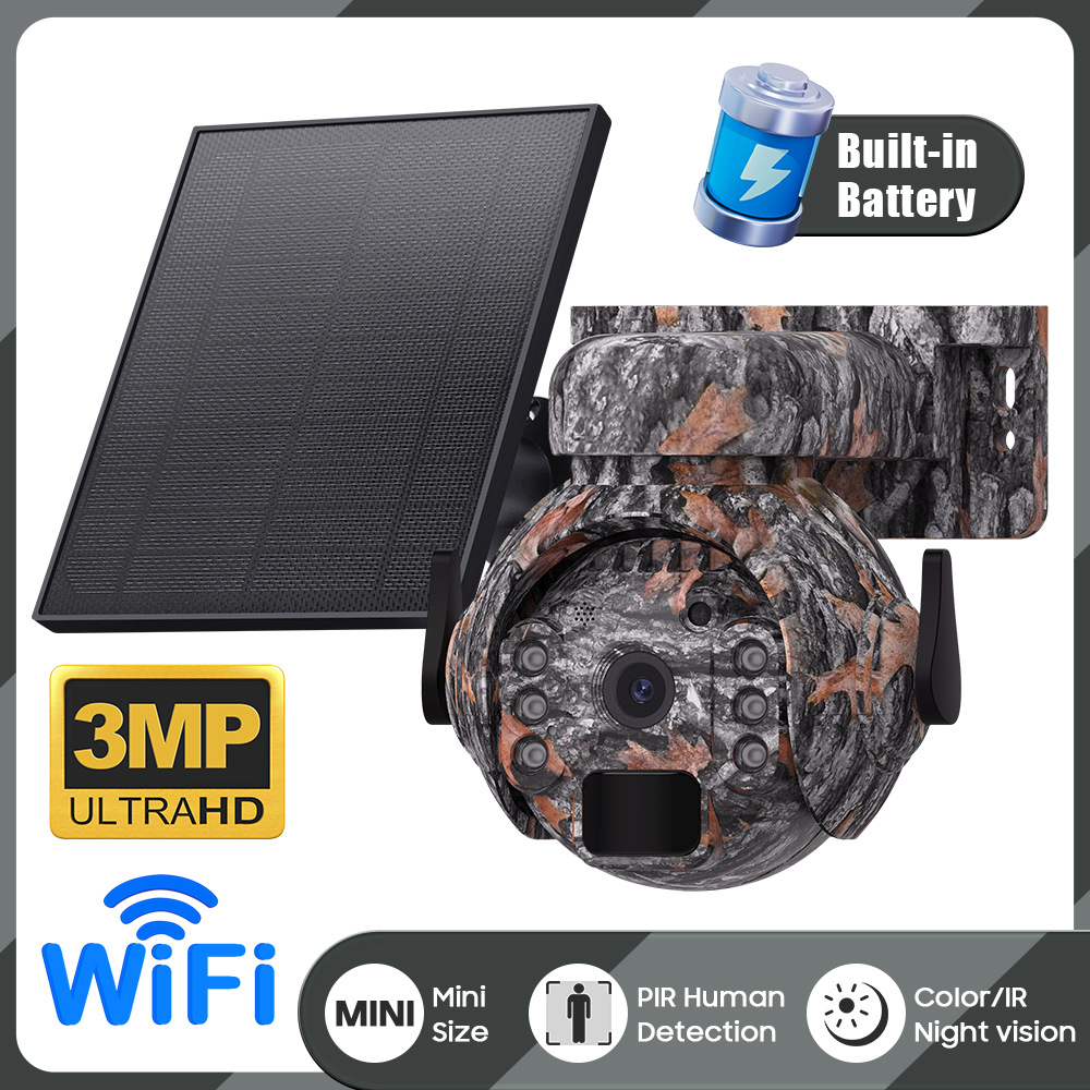 Cross-Border New Product: Solar-Powered Camera with 3 Million High-Definition Pixels, Camouflage Design, Low-Power Consumption for Outdoor Solar Surveillance