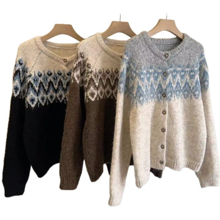 Coreano nuevo retro retro Jacquard suéter chaqueta damas otoño invierno flojo suave cardigan de punto glutinoso chaqueta image 6