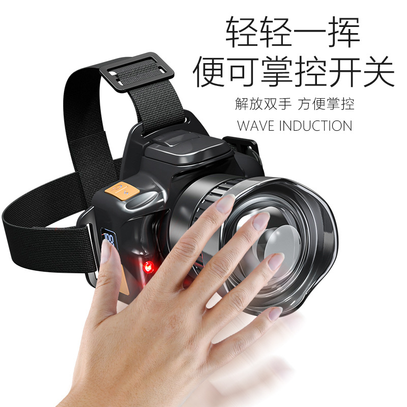 Luz transfronteriza al aire libre luz de pesca nocturna inducción lámpara de mina carga de emergencia USB iluminación inteligente montada en la cabeza faro zoom