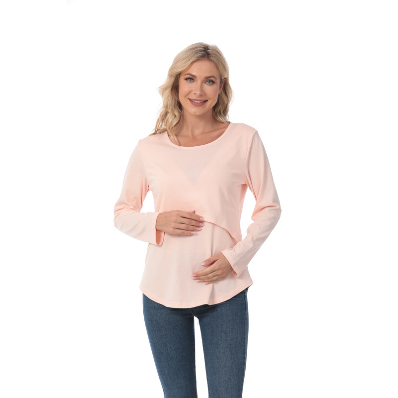 春秋ファッションゆるいアーチデザイン授乳服外出辛いママ妊婦長袖tシャツ授乳大きいサイズ妊婦服|undefined