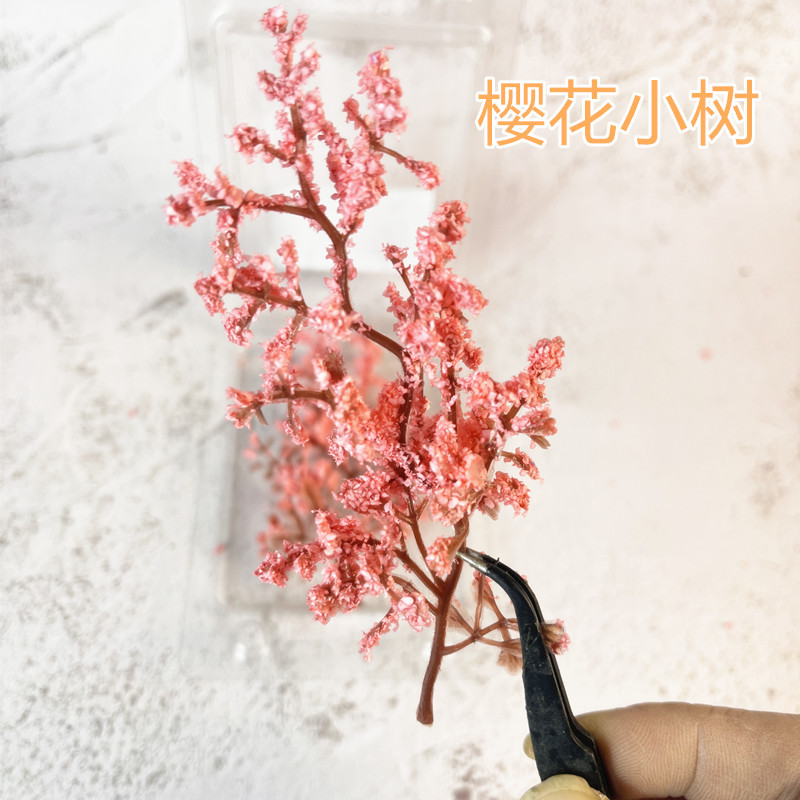 장면 모델 벚꽃 나무 DIY 수제 마이크로 풍경 세트 벚꽃 안뜰 인형 집 레이아웃