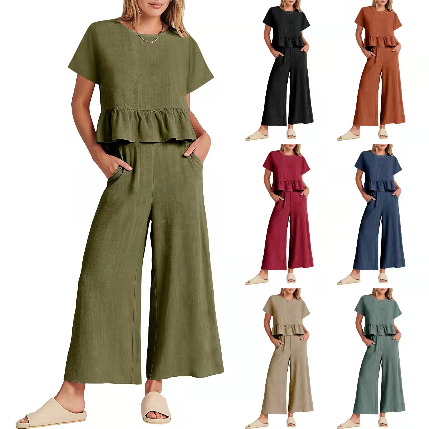 Wide Leg Pleated Pajama Pants Black Summer Wear