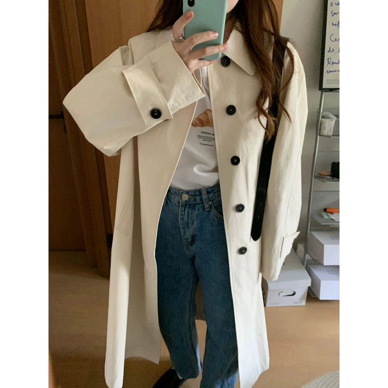 Демисезонное trench coat, длинная ретро-куртка, до колена, для подростков