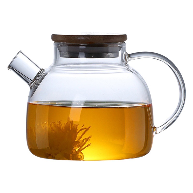 Botella de agua fría vidrio resistente a altas temperaturas hogar nuevo estilo chino tetera cubierta de gran capacidad de bambú tetera de flores de alta apariencia botella de agua fría