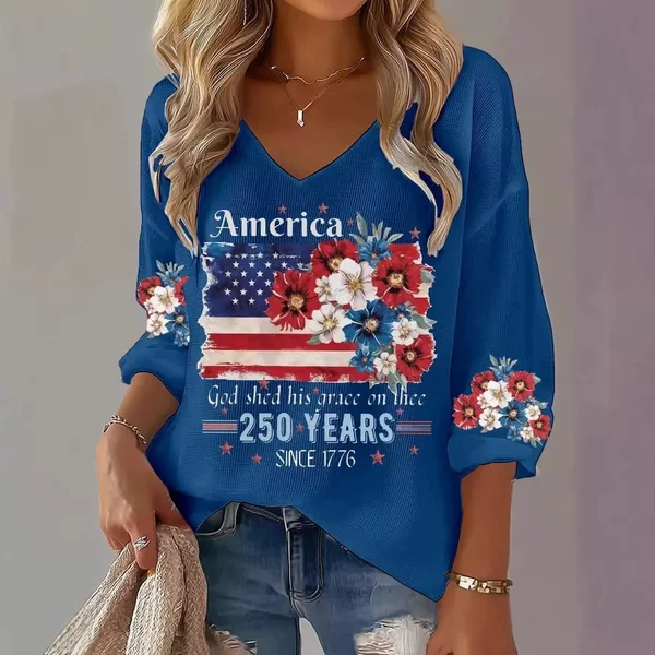 2026 Cross-Border Amazon Independent Site Women's Summer V-Neck Short-Sleeved Tops 3D Digital Printing Women's Casual Short-Sleeved Tops
