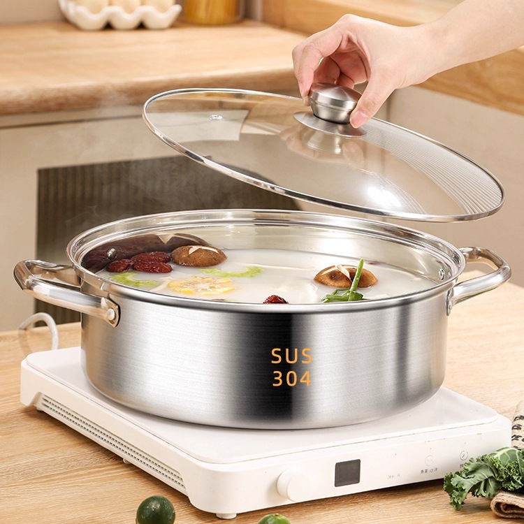 Premium Selection of Elevated 304 Stainless Steel Pots, Induction Cooker Hot Pot, Dual-Flavor Deepened Yin-Yang Pot, Porridge Cooking Pot, Double-Handle Soup Pot