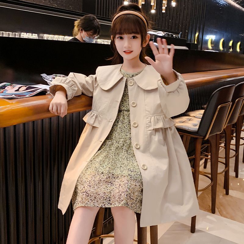 (2개) 소녀 가을 코트 2024 새로운 도착 서양식 어린이 인형 칼라 한국 스타일 소녀 인터넷 인기 가을 중장 코트