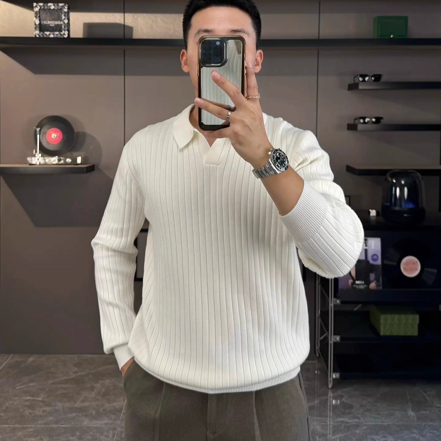 Primavera y otoño nueva camiseta polo con solapa camiseta de manga larga suéter hombre viejo dinero estilo delgado comercio exterior fábrica transfronteriza al por mayor image 8