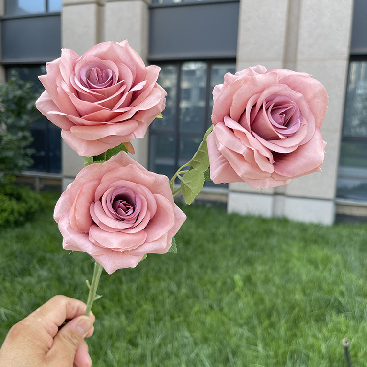 3-cabeza belleza Rosa artificial flor modelo habitación decoración suave boda decoración del hogar flor falso piso
