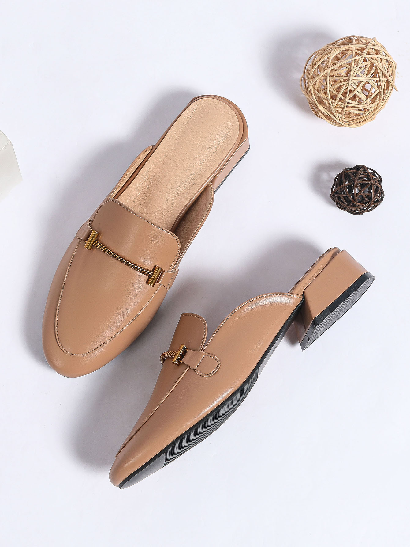 The New Spring Chunky Heel Sandals Slip On Baotou Drag Fashion All Match Soft Bottom Metal Buckle Summer Pointed Toe_voghion.com