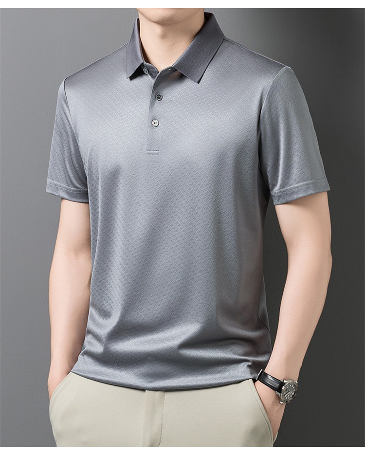 Áo polo nam tay ngắn lụa Mulberry cổ bẻ cao cấp — Xám 9651 chi tiết 15