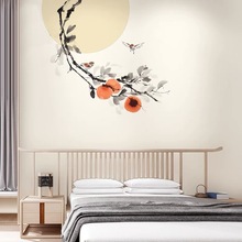 事事如意客厅沙发影视墙纸新中式素雅柿子背景墙壁布卧室床头壁画