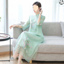 改良旗袍连衣裙2026夏季新款胖妹妹刺绣长裙中国民族风大码潮女装