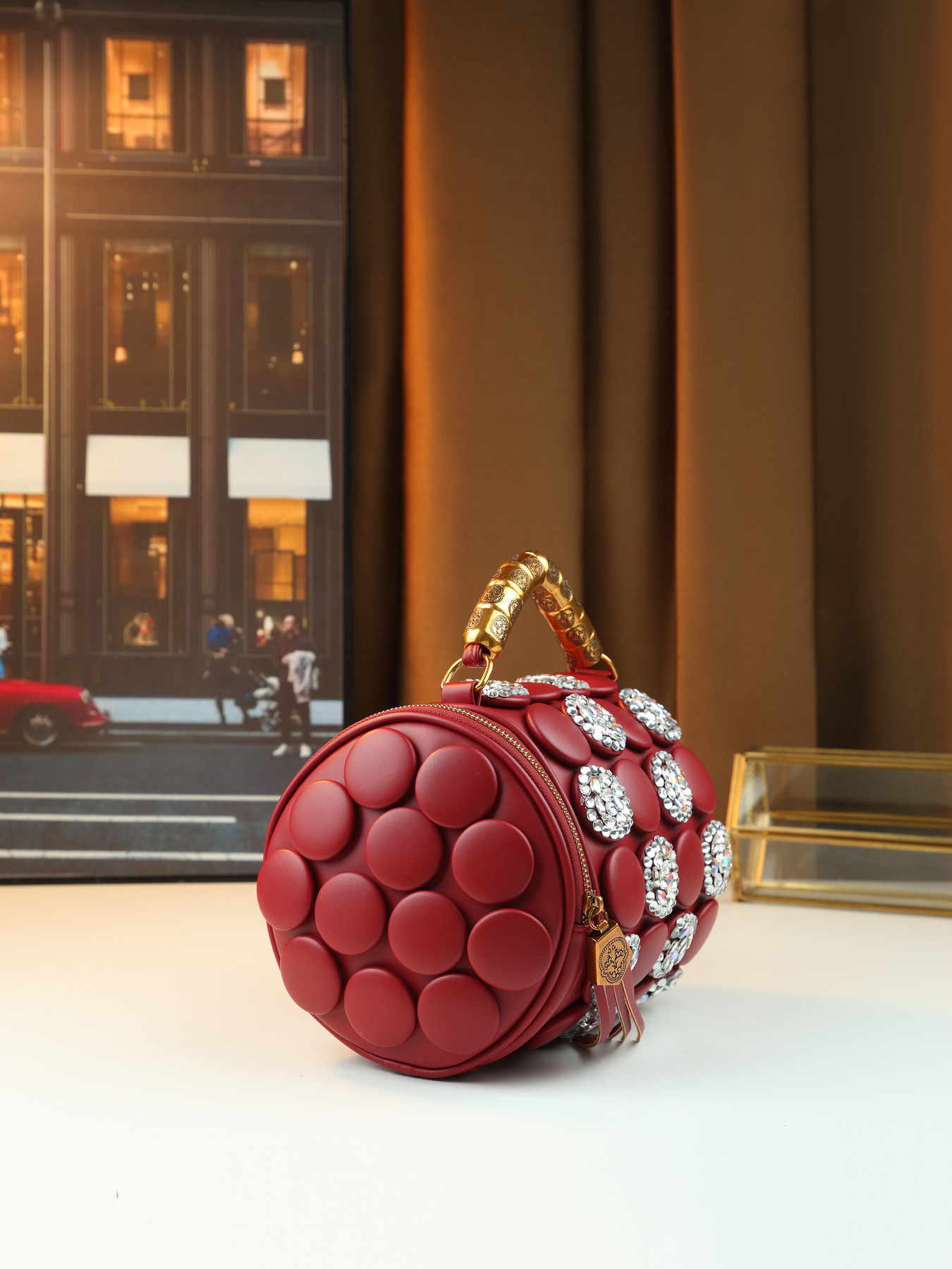 Damen Handtasche Im Retro Stil Mit Punkten Und Strassbesatz_voghion.com