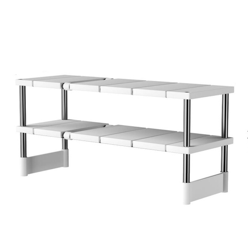 クロスボーダーラベル付きキッチン多層伸縮式シンク下収納ラック、鍋や食器、電子レンジ用多機能棚